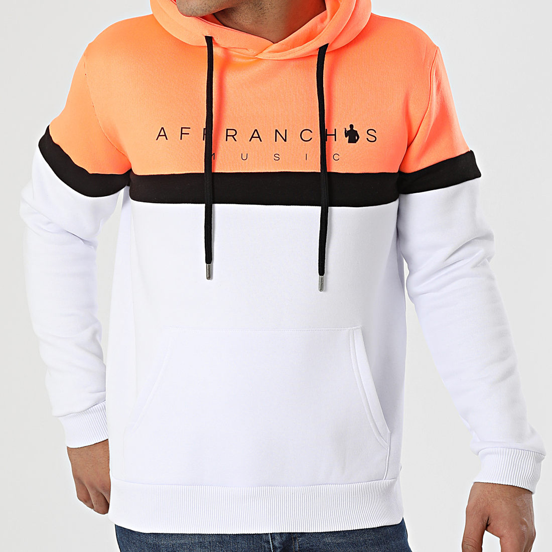 Affranchis Music Sweat Capuche Tricolore Blanc Orange Fluo Noir