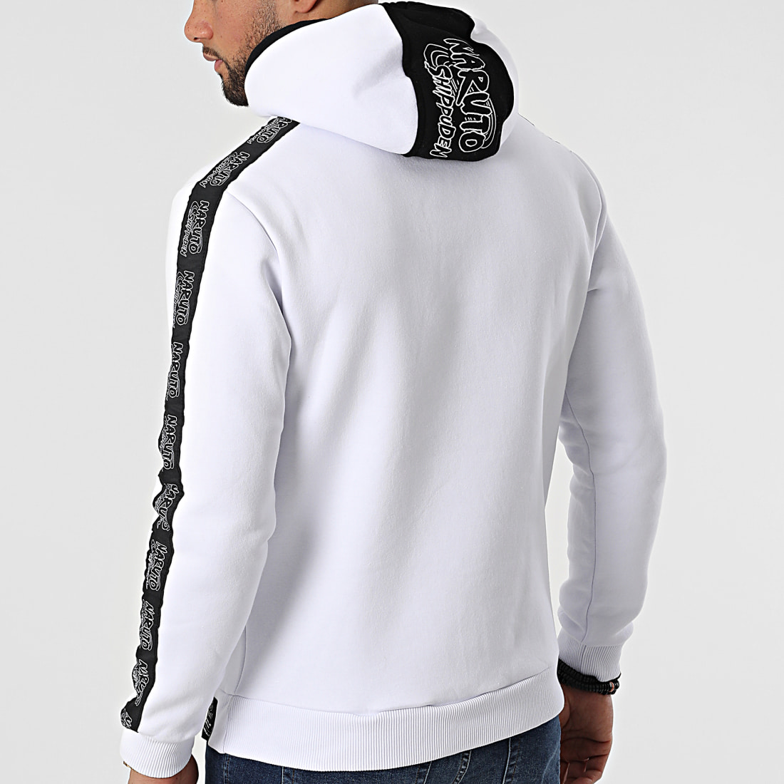 Naruto Sweat Capuche A Bandes Front Blanc LaBoutiqueOfficielle