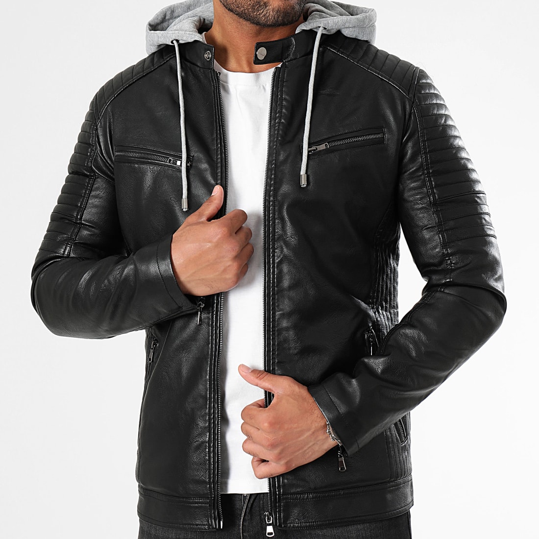 LBO Veste Biker Capuche 0041 Noir Gris Chin