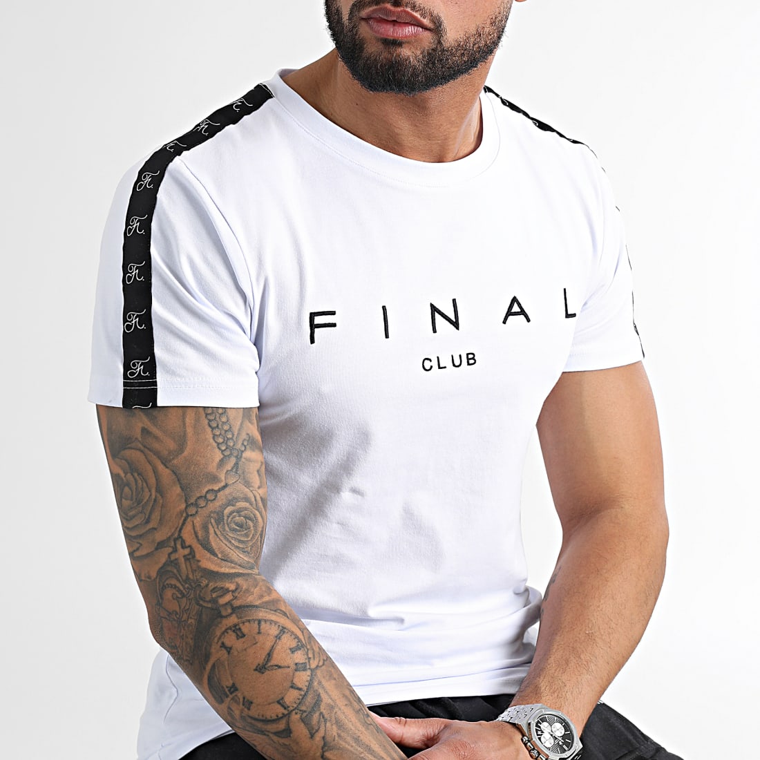 Final Club Tee Shirt A Bandes Logo Premium Fit 936 Blanc