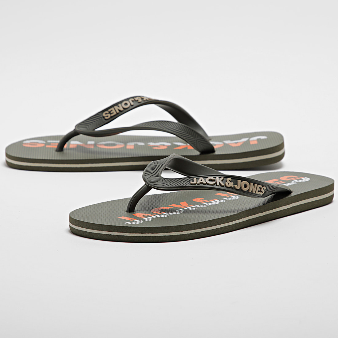 Jack And Jones Tongs Logo 2 Vert Kaki