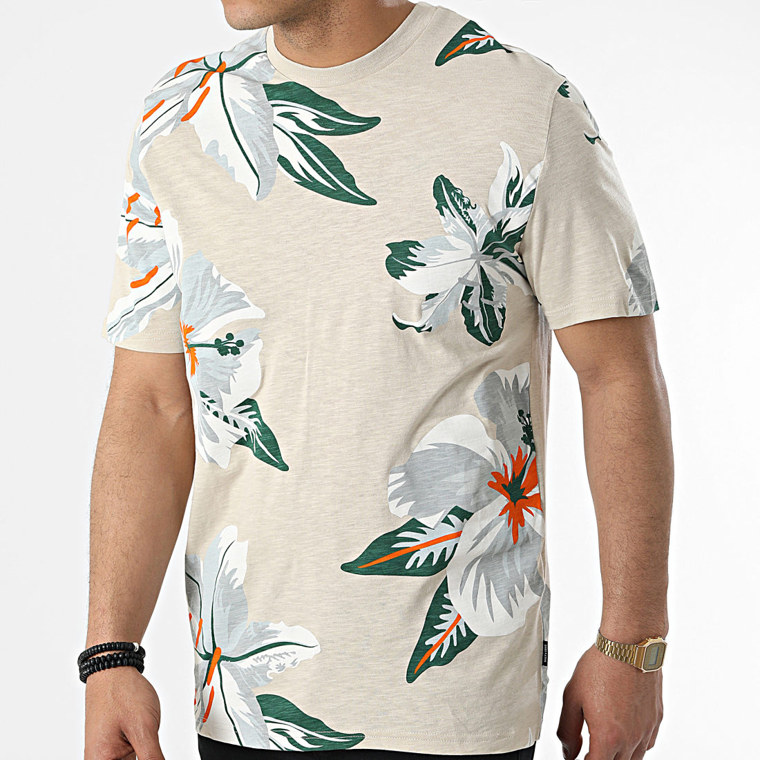 Only And Sons Tee Shirt Klop Beige Chiné Gris Floral