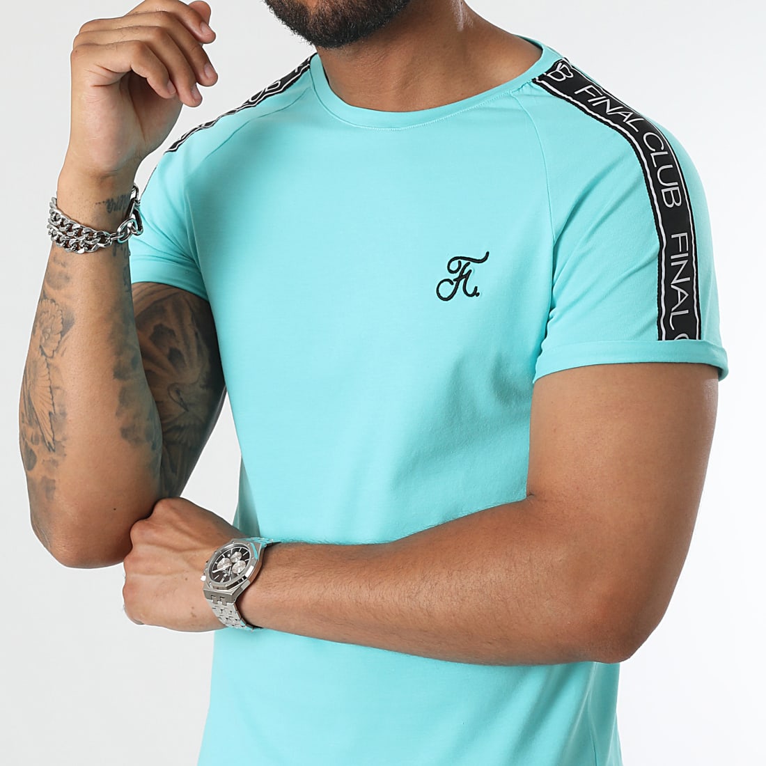 Final Club Tee Shirt Avec Bandes Et Broderie 1004 Bleu Pastel