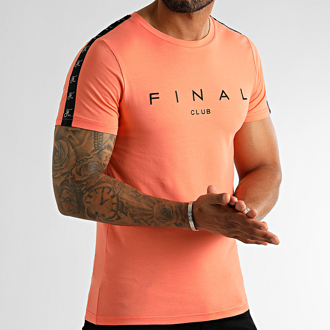 Final Club Tee Shirt A Bandes Logo Premium Fit 1007 Orange Pastel