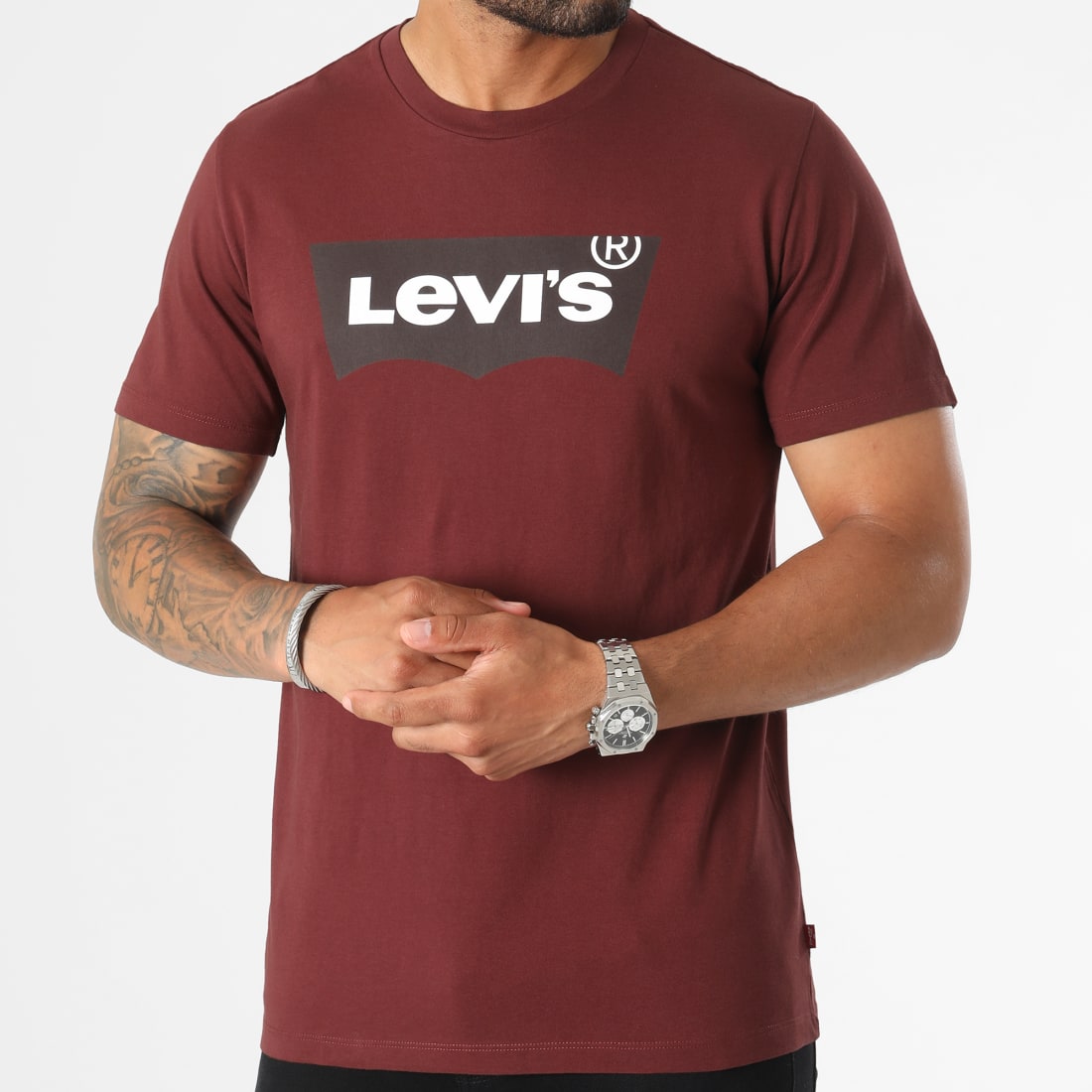Levi's - T-shirt avec étiquette logo encadrée - Bordeaux