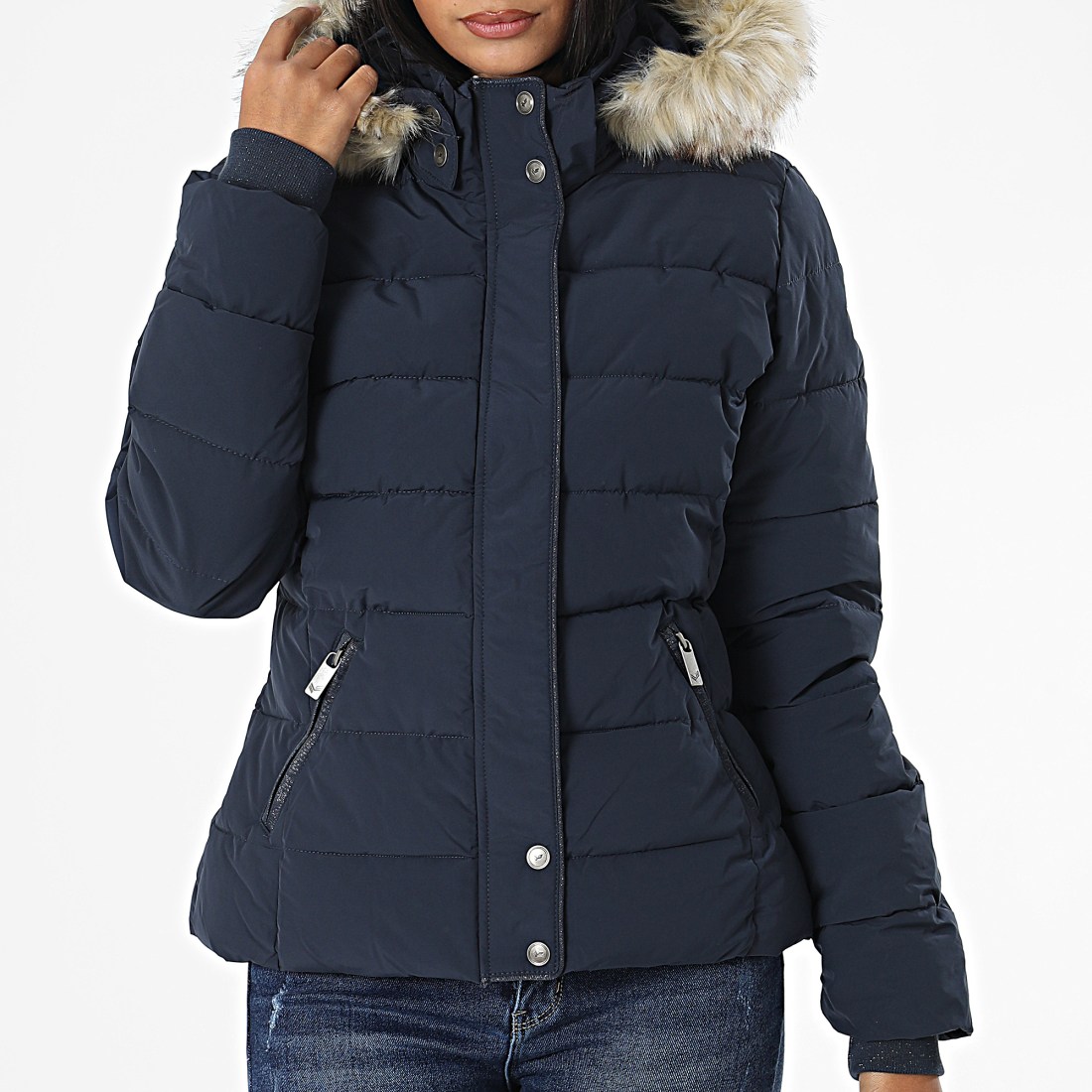 Kaporal - Doudoune Capuche Fourrure Femme Dibby Bleu Marine ...