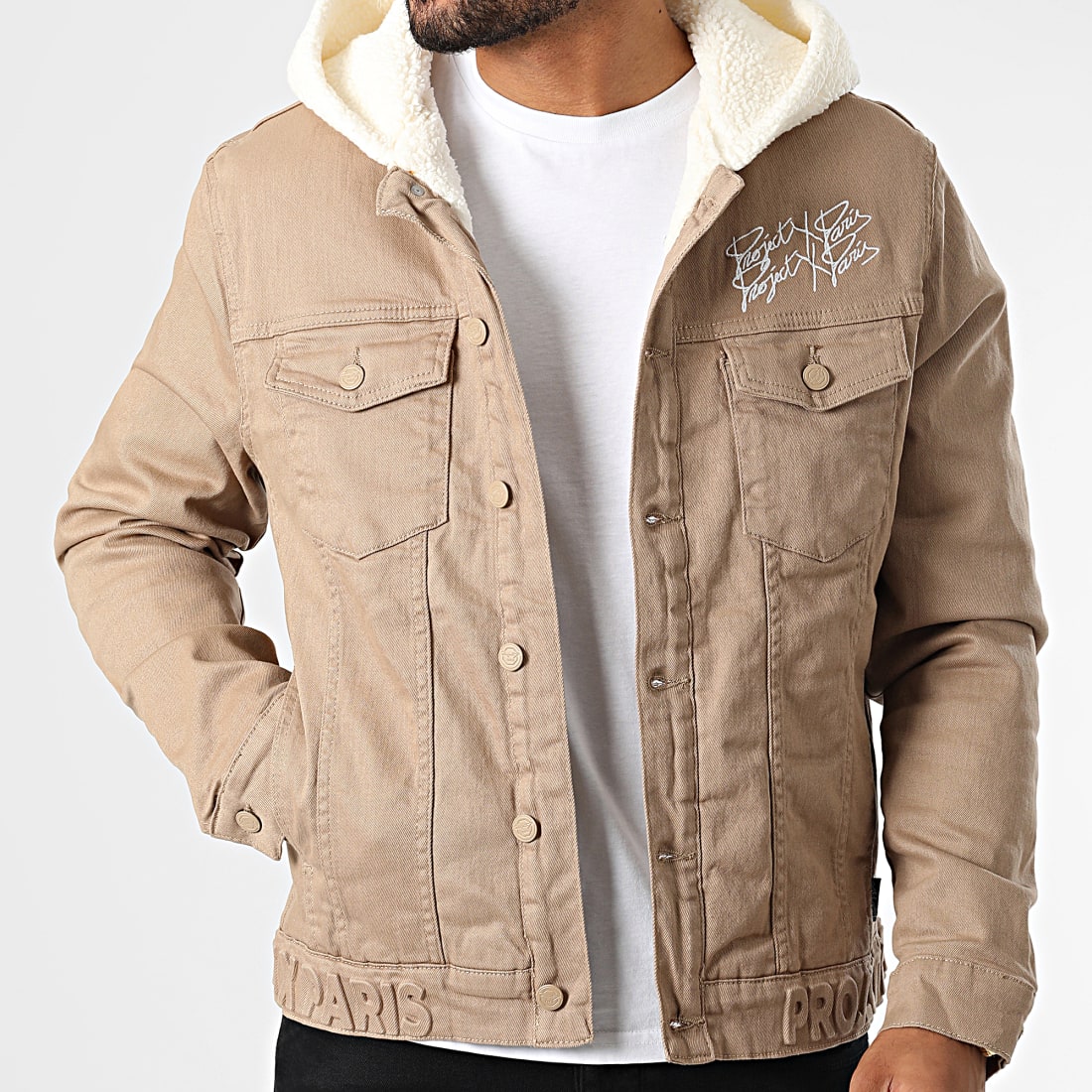 Project X Paris Veste Jean Capuche Fourrure 213900 Camel