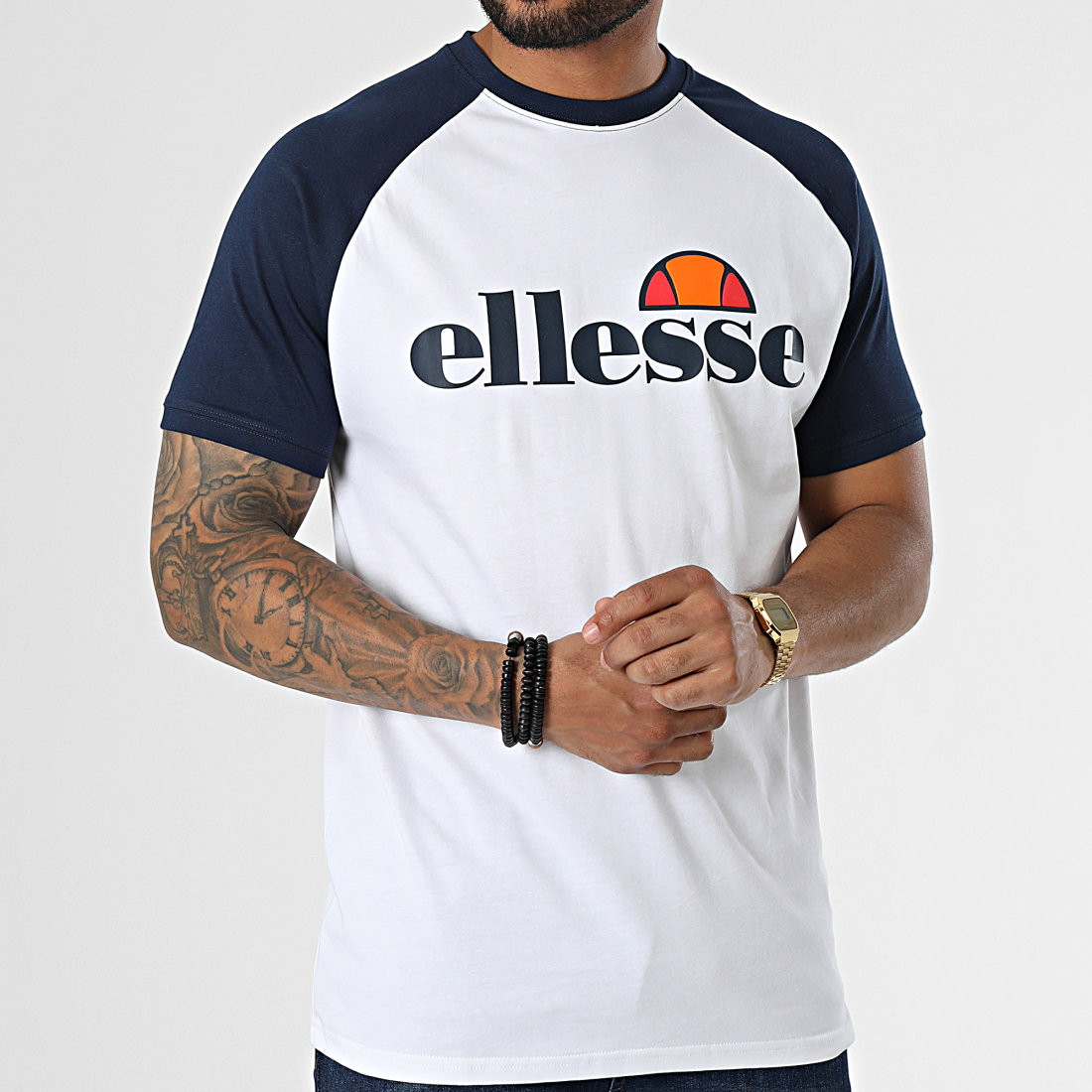 Ellesse Tee Shirt Raglan Corp Blanc Bleu Marine