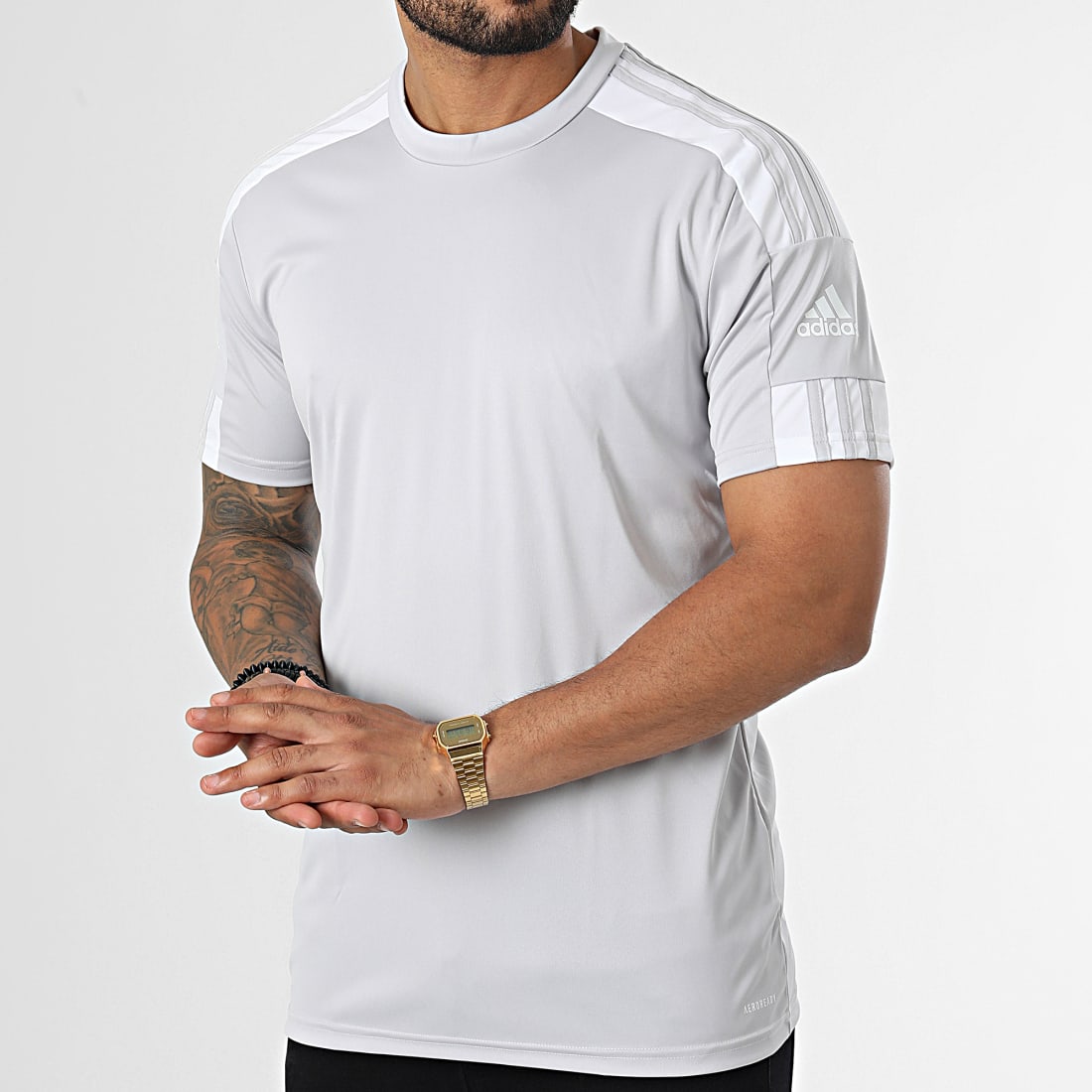 Adidas Performance - Tee Shirt A Bandes Squad 21 GN6726 Gris Clair - LaBoutiqueOfficielle.com
