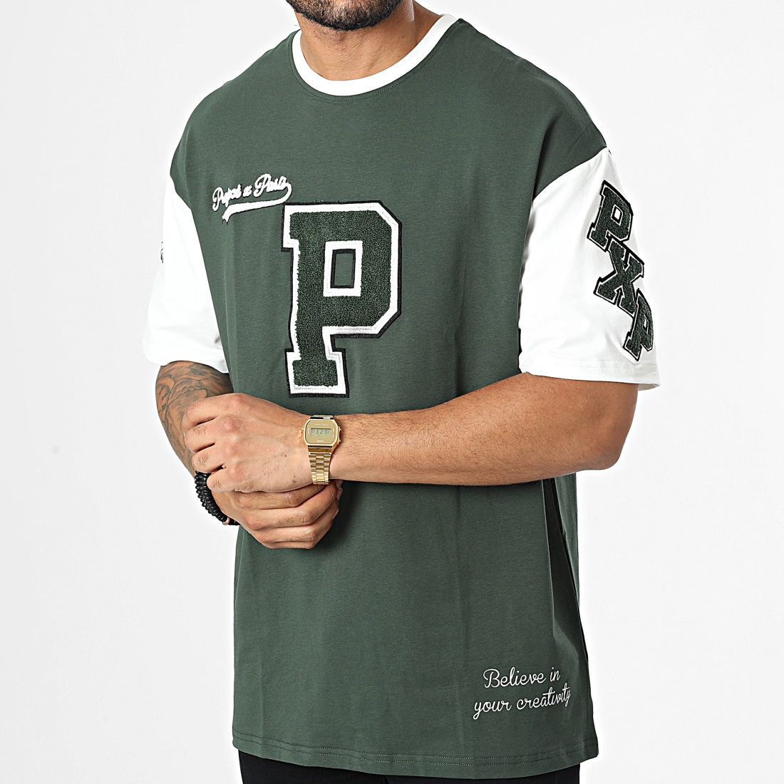 Project X Paris Tee Shirt Oversize Large 2210207 Vert Blanc