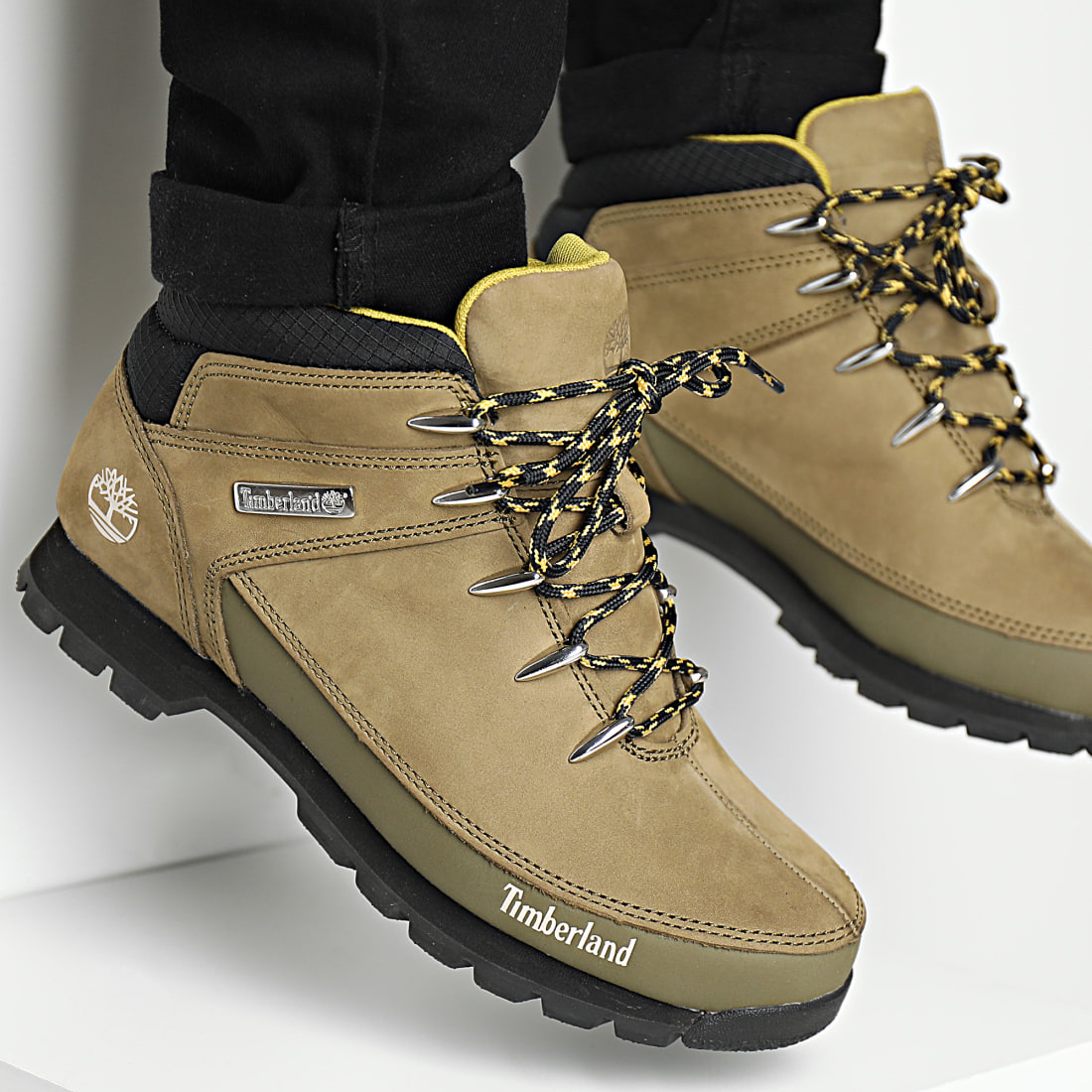 Timberland - Boots Euro Sprint Mid Hiker A2HVB Olive Nubuck Black - LaBoutiqueOfficielle.com