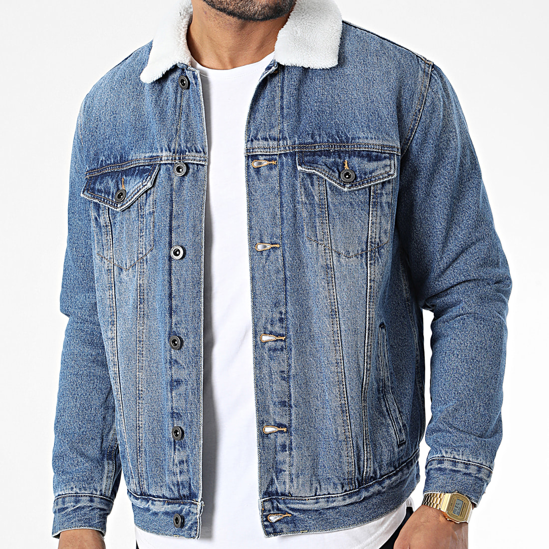 Veste en jeans col mouton clearance