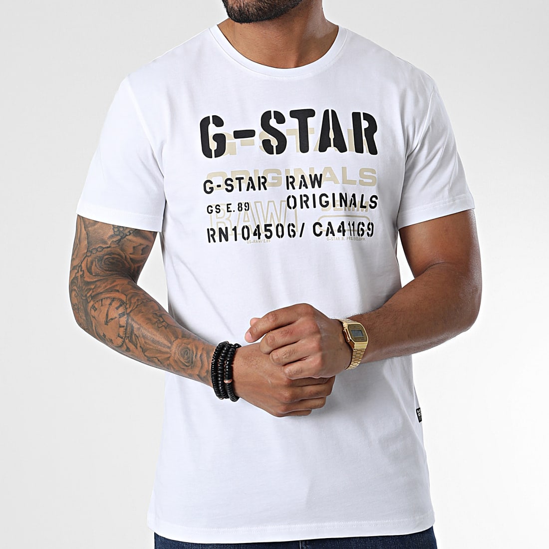 G Star Tee Shirt Stencil Originals D22207 336 Blanc 