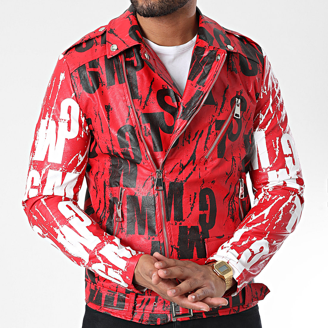 Veste biker rouge sales