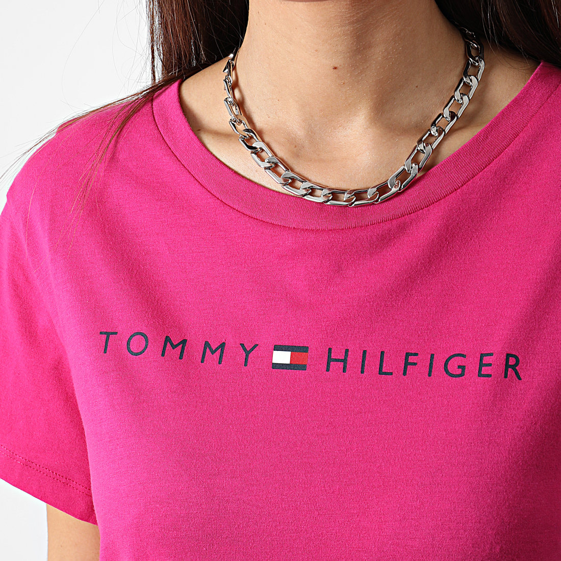 Tommy Hilfiger Robe Tee Shirt Col V Femme Short Sleeve 3915 Rose