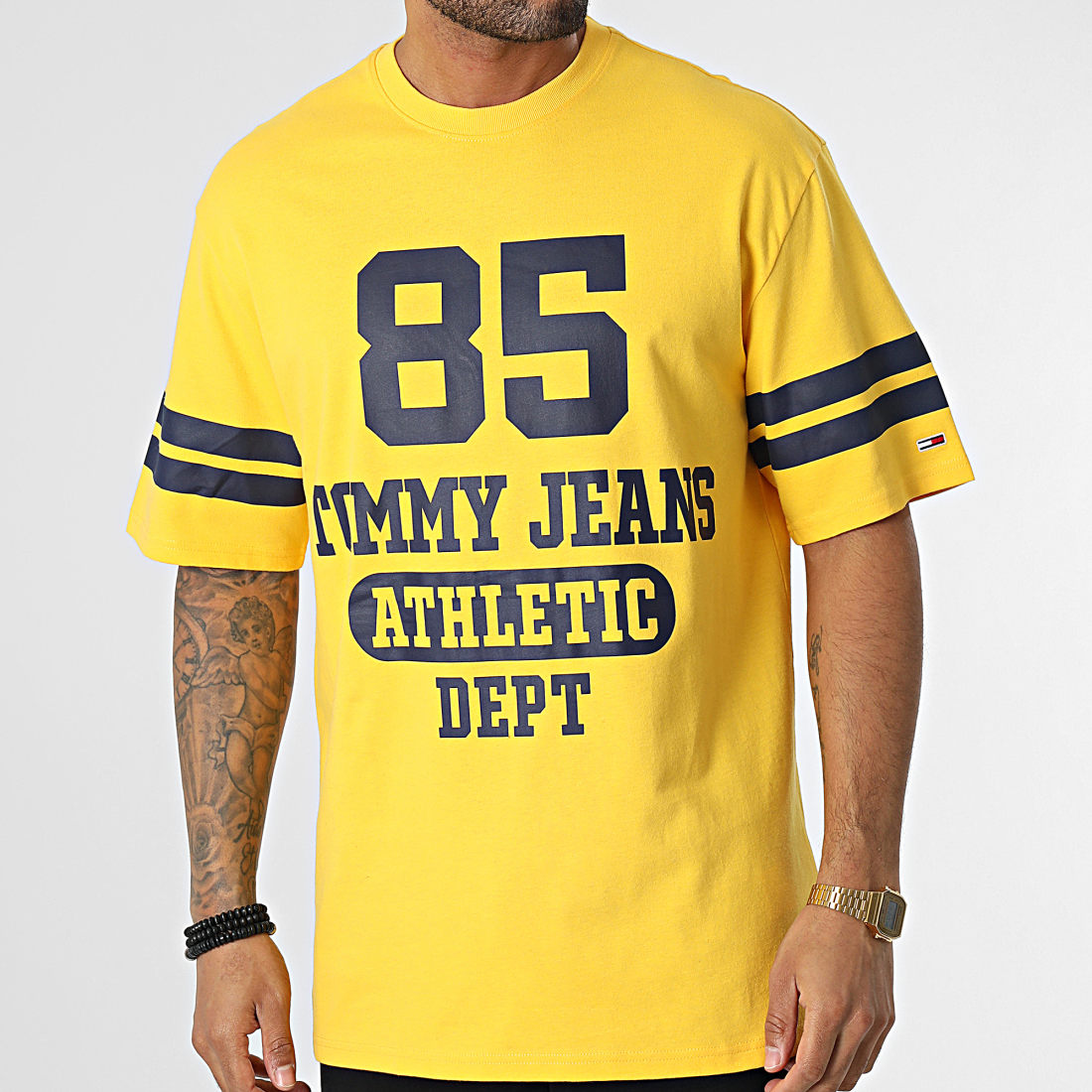Tommy 85 Shirt - Logo Tee Large College Skater 5669 Oversize Jeans Jaune