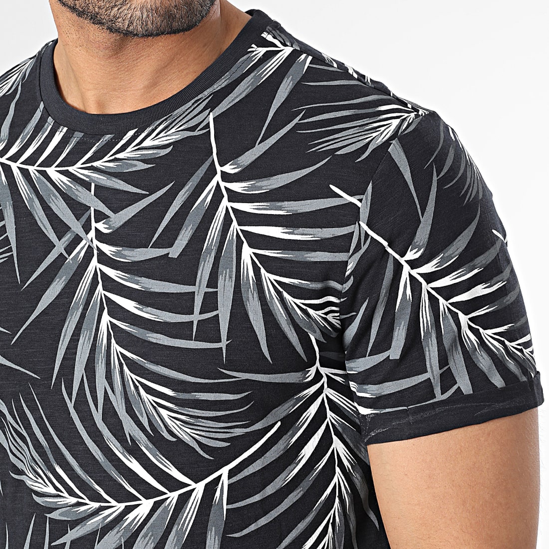 Only And Sons Tee Shirt Floral Ason Slim Noir Gris