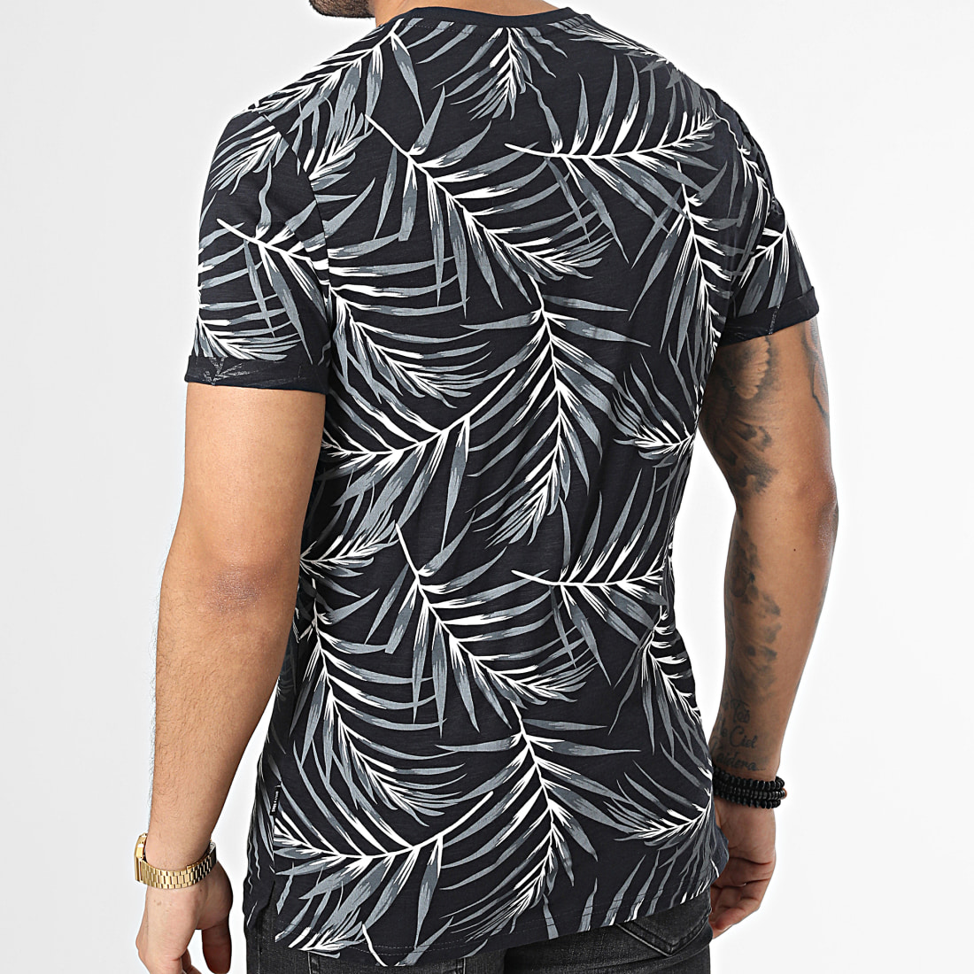 Only And Sons Tee Shirt Floral Ason Slim Noir Gris