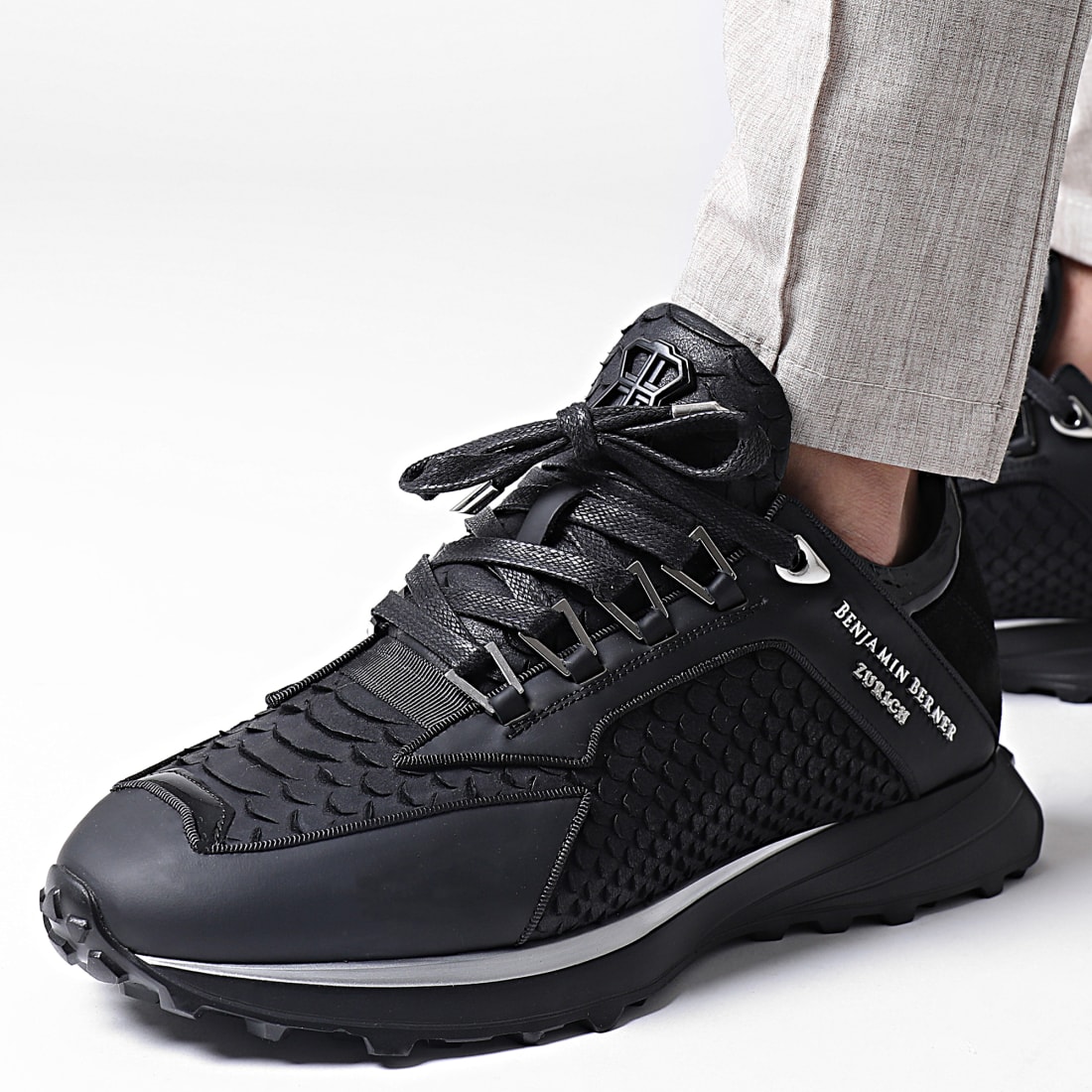 Benjamin Berner Baskets Alpha Runner Low Top Python CutMatt Nappa