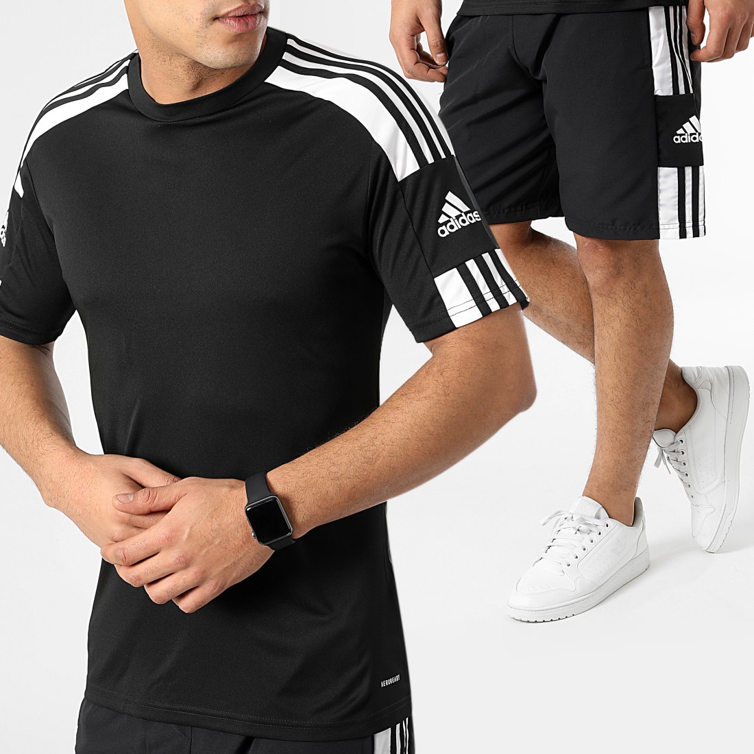 Adidas Sportswear - Ensemble Tee Shirt Et Short Jogging A Bandes GN5720 GK9557 Noir 