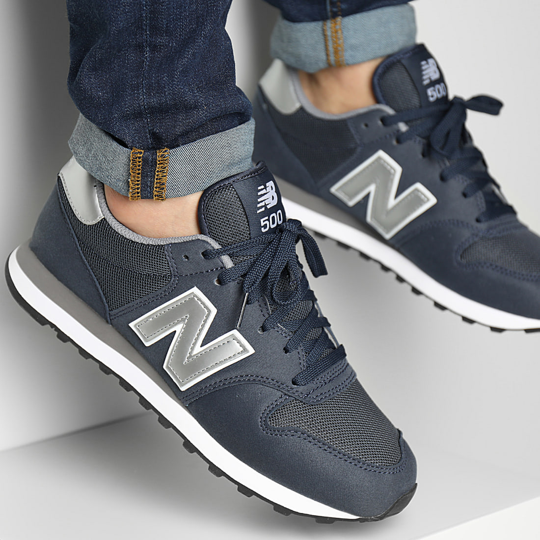 New Balance - Baskets 500 GM500NAY Navy Silver - LaBoutiqueOfficielle.com