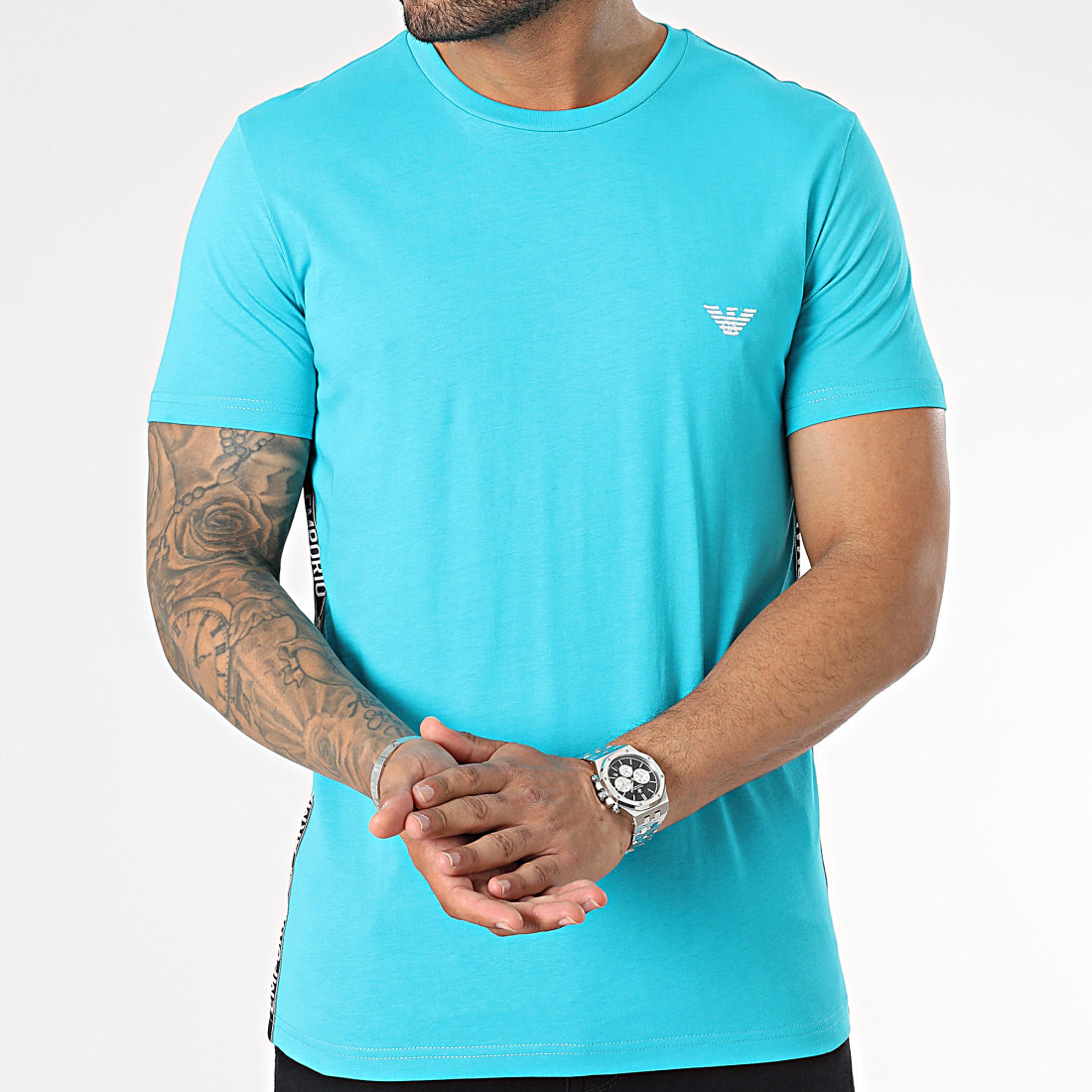 Emporio Armani Tee Shirt A Bandes 2118453R475 Bleu Clair