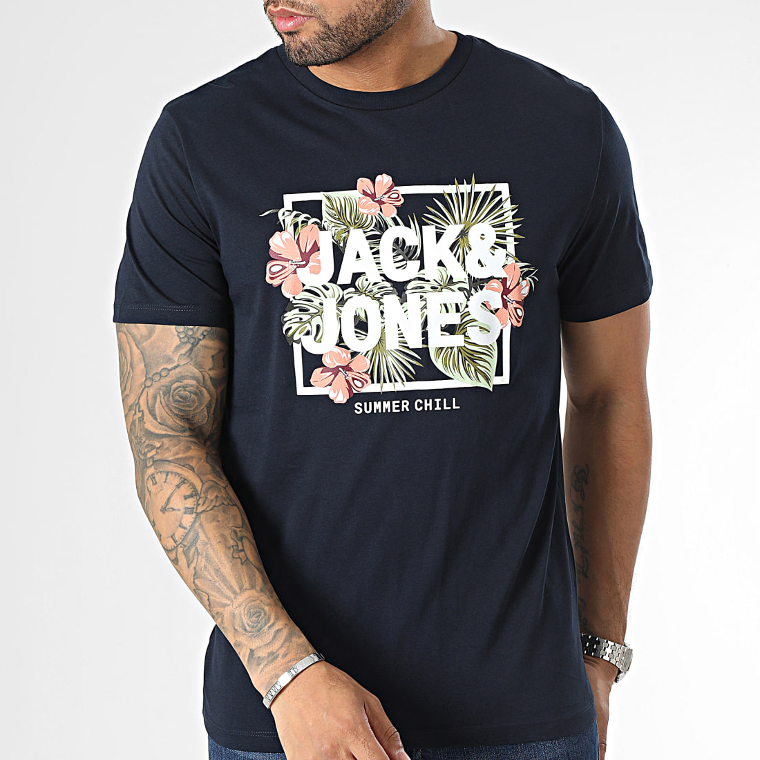 Jack And Jones Tee Shirt Becs Shape Bleu Marine Floral