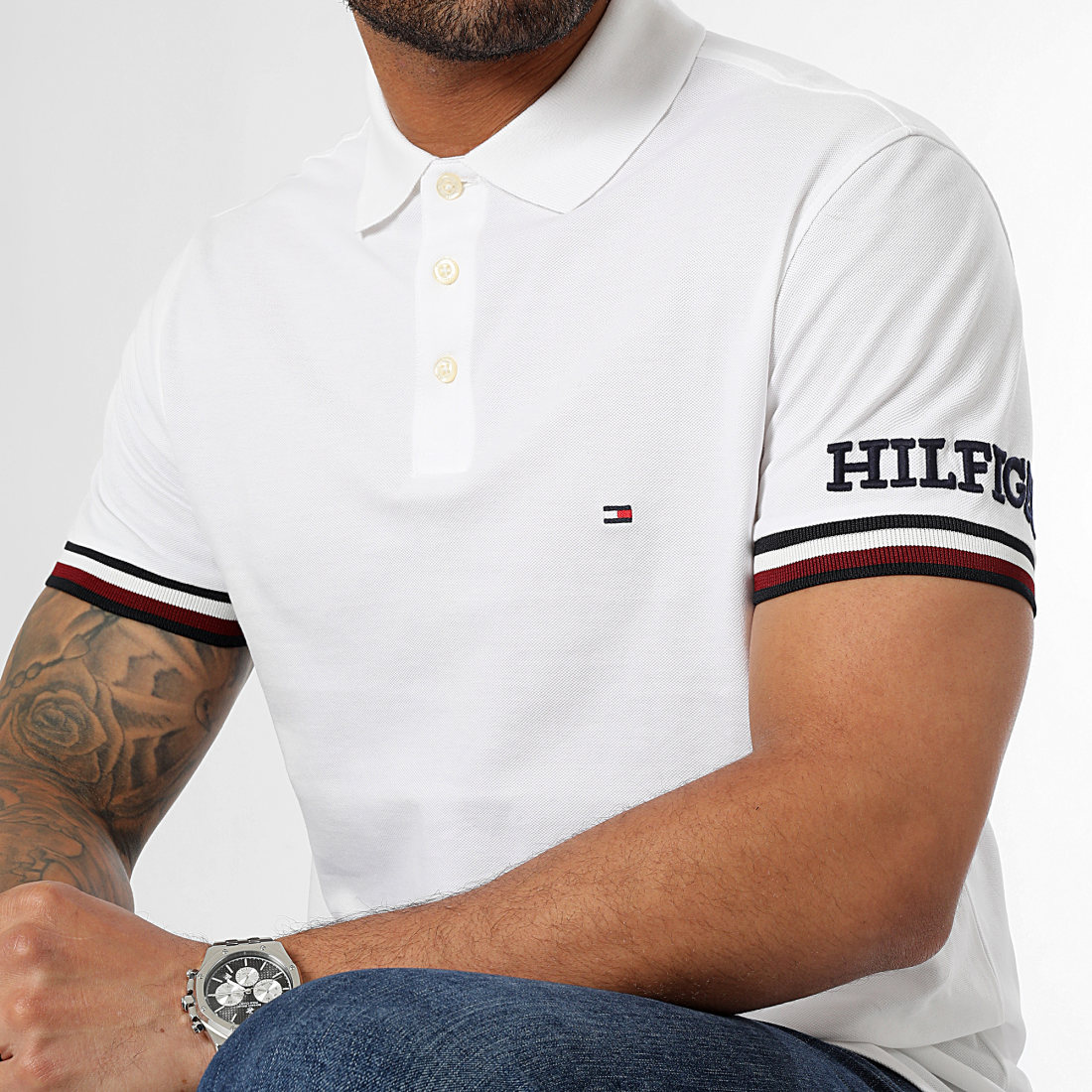 Tommy Hilfiger Homme Polo Manches Courtes Slim, Blanc (White), XS :  : Mode