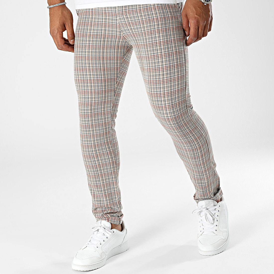 Pantalon beige online a carreaux