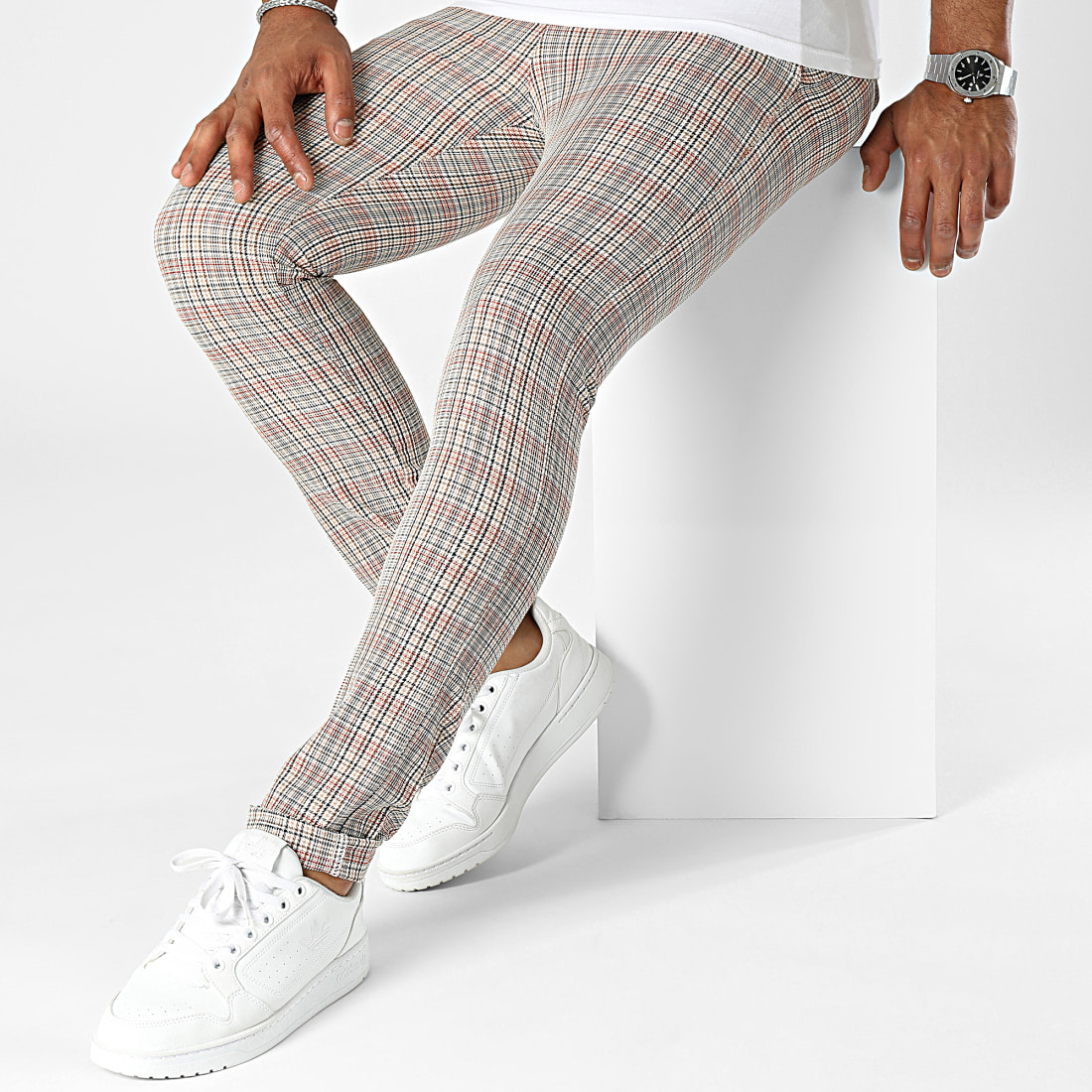 Pantalon carreaux beige femme sales