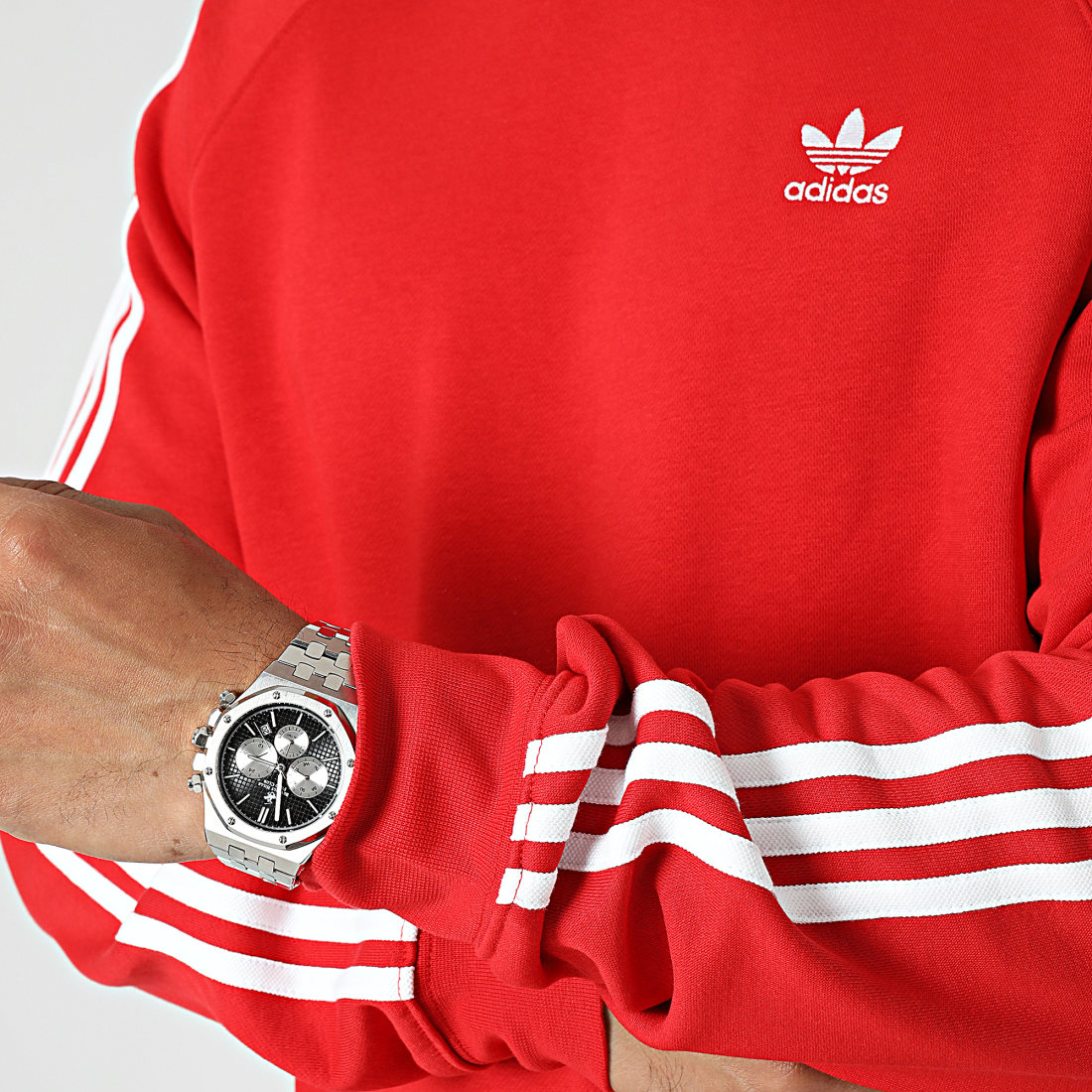 Sweats & Pulls Adidas | 3-Stripes Crew Sweat Rouge Homme • AYDI