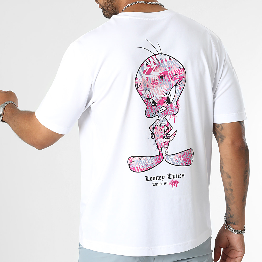 Looney Tunes Tee Shirt Oversize Large Tweety Graff Pink Blanc