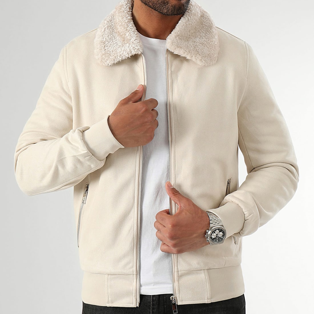 Bomber suedine store col mouton homme