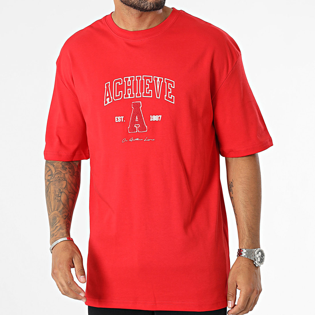 Black Industry Tee Shirt Oversize Rouge