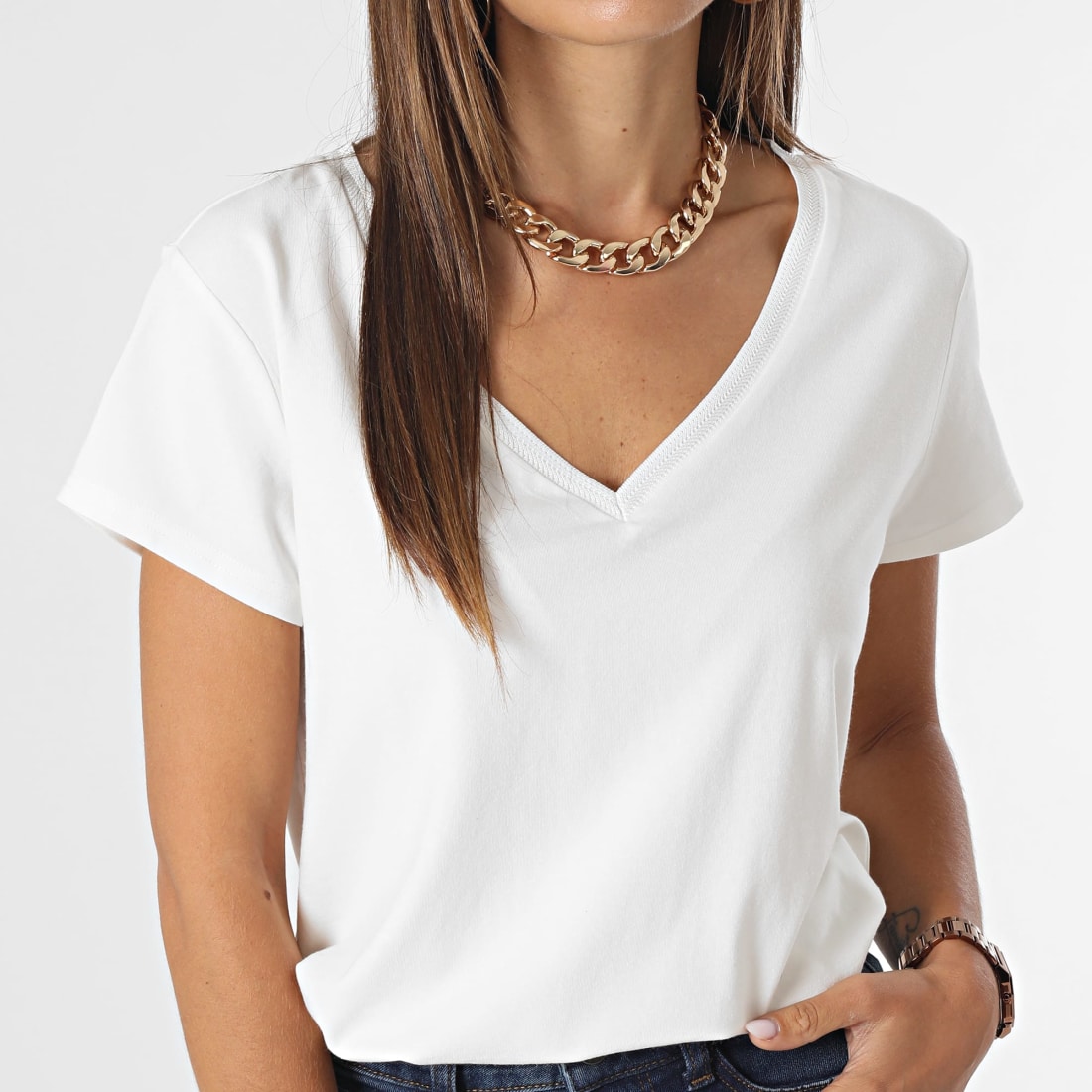 Teddy Smith Tee Shirt Femme Col V 31016419D Blanc
