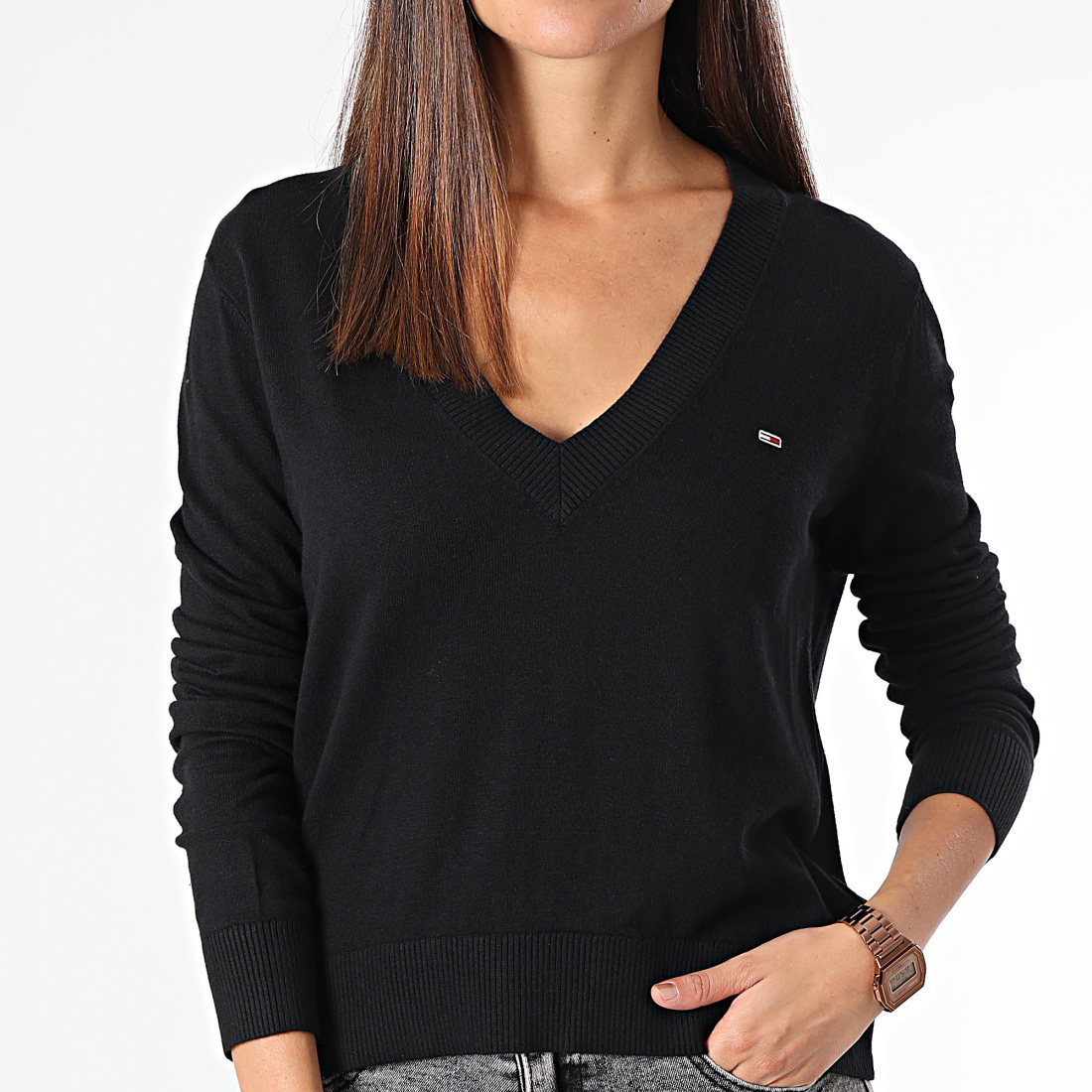 Tommy Hilfiger Pull Femme Col V 6535 Noir LaBoutiqueOfficielle