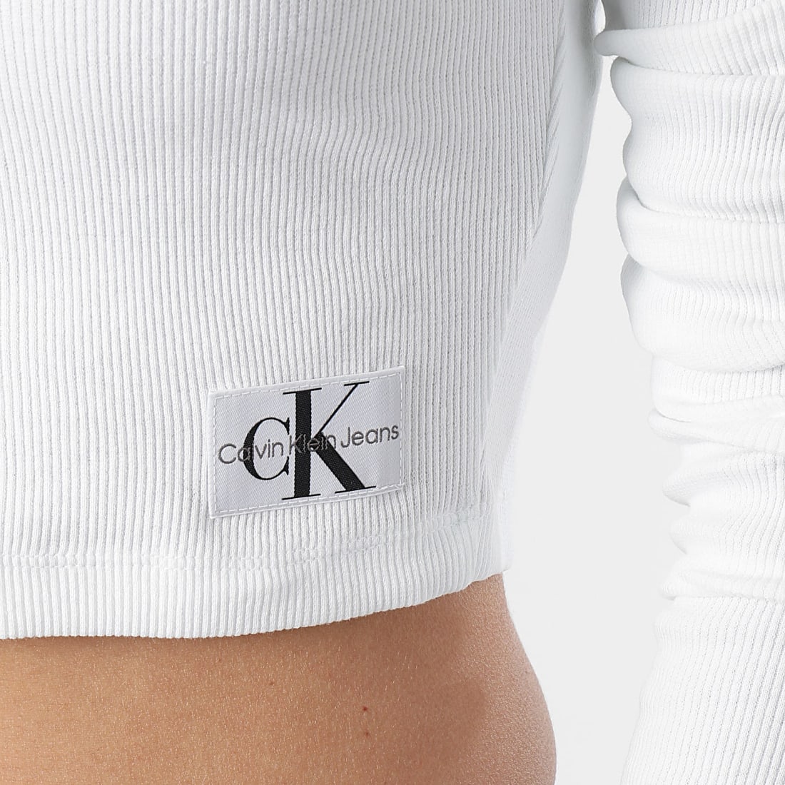 Calvin Klein Tee Shirt Manches Longues Crop Femme 2025 Blanc