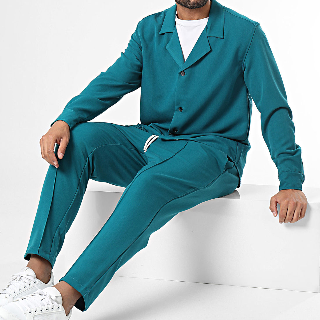Pantalon vert chemise new arrivals bleu