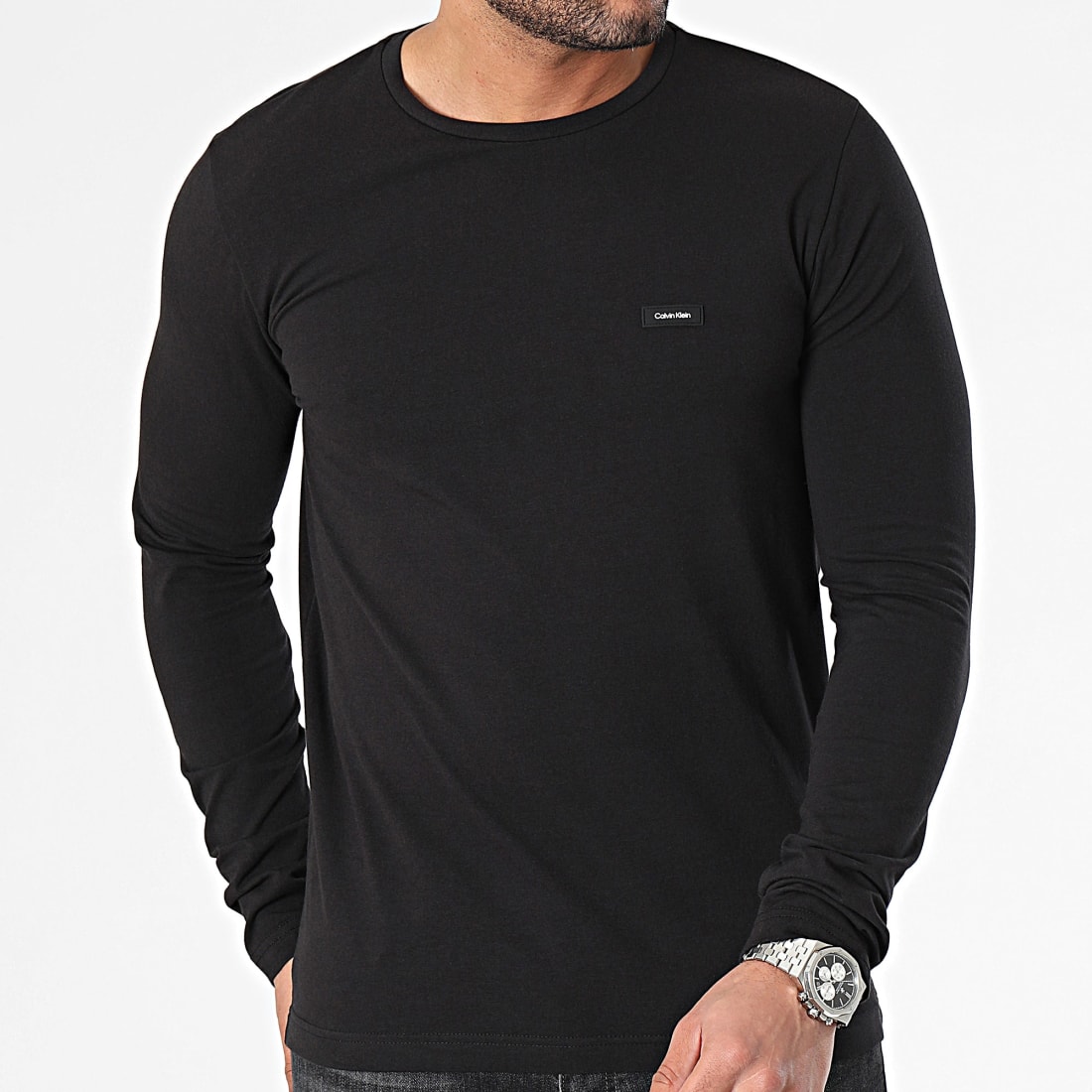 Calvin Klein Tee Shirt Manches Longues Slim Stretch 2725 Noir