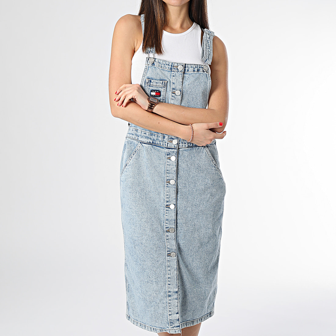 Tommy Jeans Robe Salopette Femme Dungaree 7207 Bleu Denim