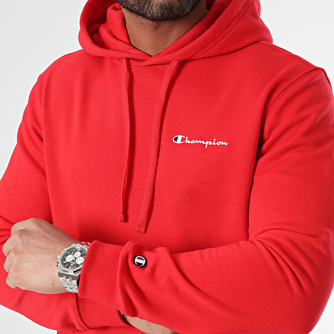 Pull champion rouge capuche on sale