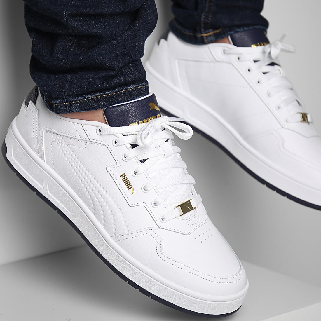 Puma Baskets Court Classic Lux 395019 Puma White Puma Navy Gold