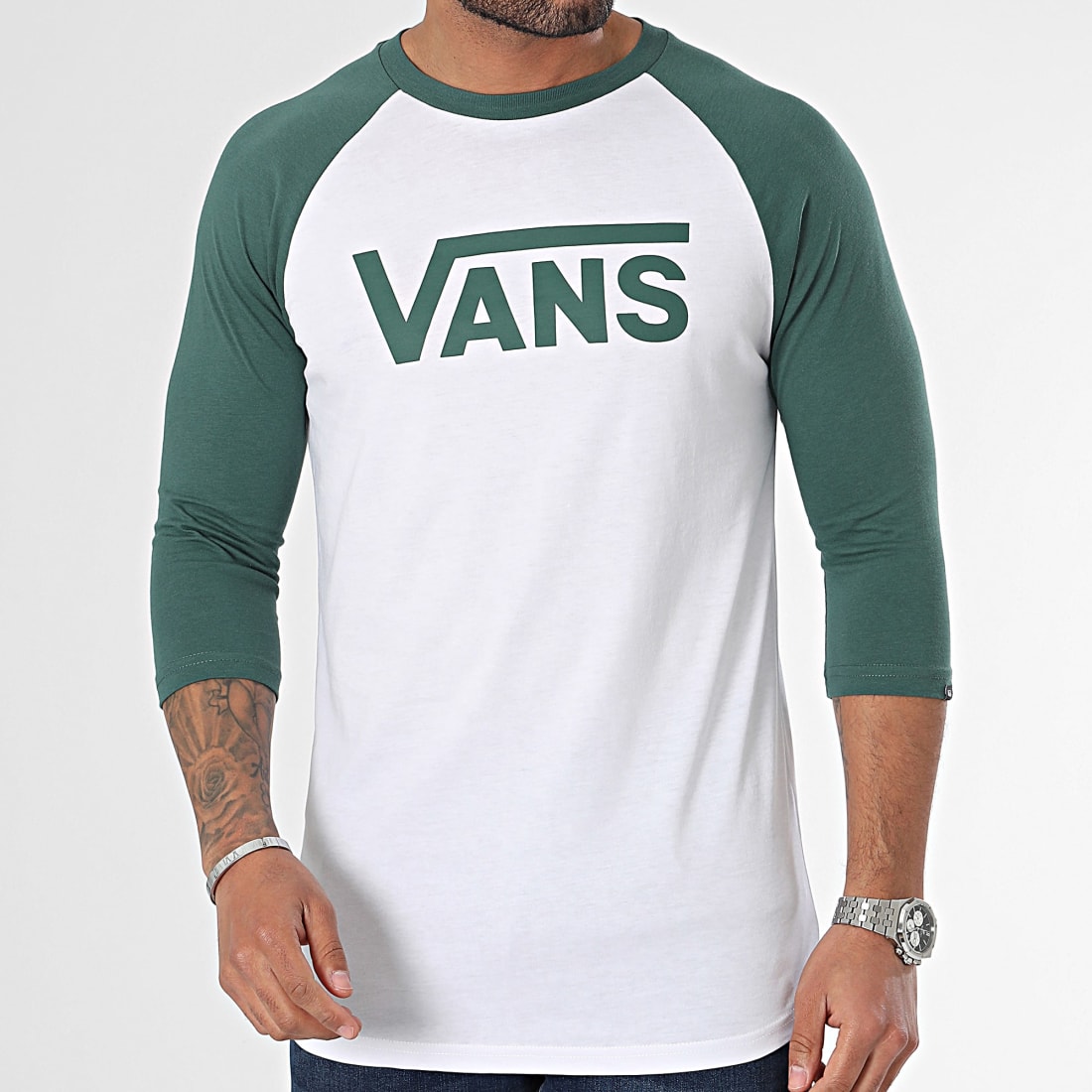 Vans Tee Shirt Manches Longues Classic Raglan 002QQ Blanc Vert