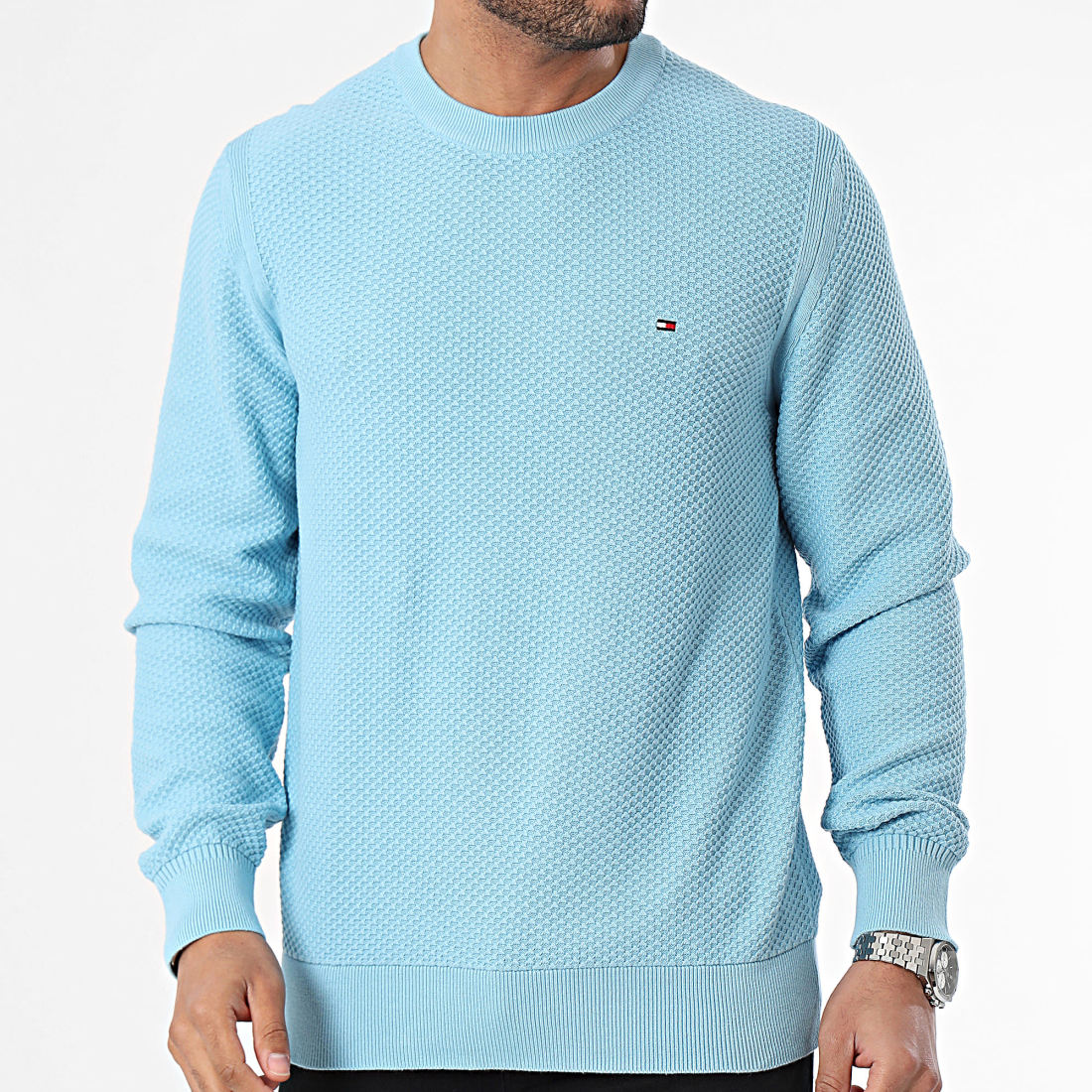 Pull col rond structuré blanc Tommy Hilfiger