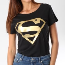 DC Comics - Tee Shirt Femme Gold Logo Noir Doré