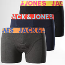 Jack And Jones - Lot De 3 Boxers Crazy Solid Noir Gris Anthracite Bleu Marine