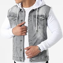 LBO - Veste Jean A Capuche 2261 Gris Denim Blanc