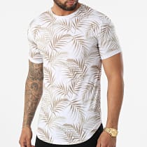 LBO - Tee Shirt Oversize Imprimé Avec Revers 2426 Tropical Beige Blanc