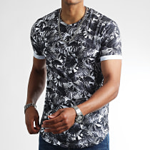 LBO - Tee Shirt Oversize Imprimé Avec Revers 2468 Tropical Blanc Gris