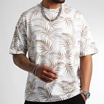 LBO - Tee Shirt Oversize Large Imprimé 2583 Tropical Beige Blanc